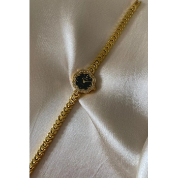 Daymond Rene Altın Sarı Kaplama Paslanmaz Çelik Özel Tasarım Kordon Küçük Vintage Kadın Kol Saati