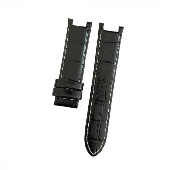 Guess Uyumlu 22 mm Hakiki Deri Saat Kordonu Klipsli Model - Siyah Beyaz Dikişli
