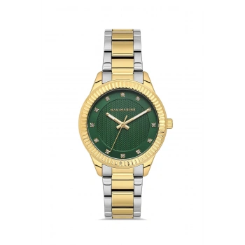 Navimarine NMM1005-02 Two-Tone Tırtıklı Bezel Yeşil Kadran Kadın Kol Saati