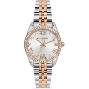 Navimarine NMM1007-05 Taşlı Bezel Rose Gold Çift Renk Kadın Kol Saati