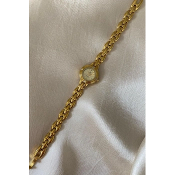 Q&Q Superior Altın Sarı Kaplama Paslanmaz Çelik Özel Tasarım Kordon Küçük Vintage Kadın Kol Saati