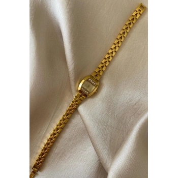 Q&Q Superior Altın Sarı Kaplama Paslanmaz Çelik Özel Tasarım Kordon Küçük Vintage Kadın Kol Saati