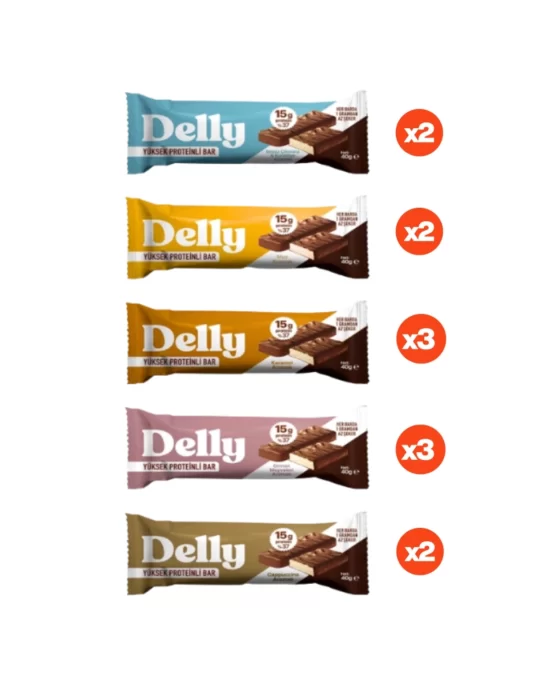 Delly Çikolata Kaplı Yüksek Proteinli Bar Karışık Kutu 5 X 40 g