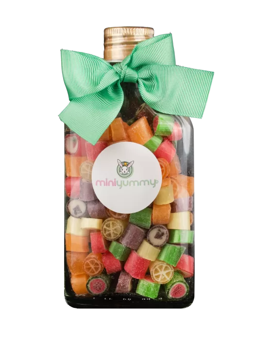 MİNİYUMMY meyveli renkli şeker 130 gr cam şişe