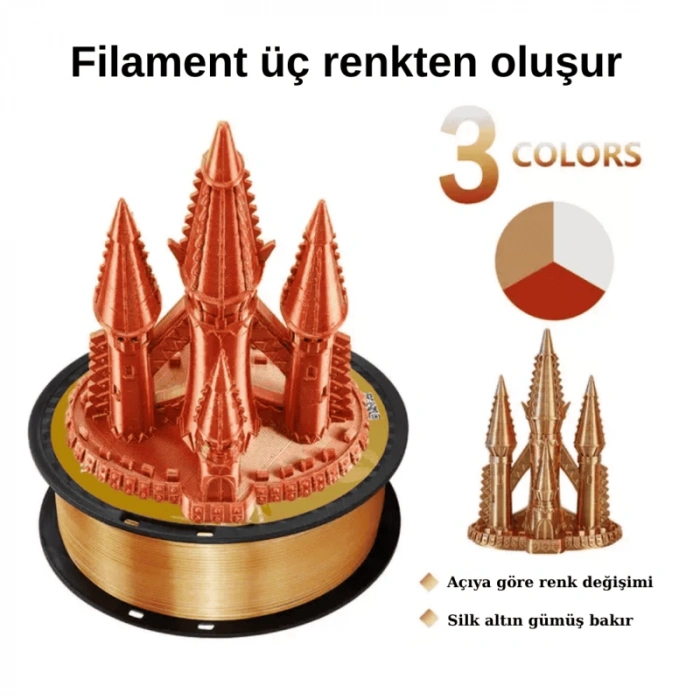 Kingroon 3 Renk Altın - Gümüş - Bakır PLA Silk Filament 1.75 mm 1000gr