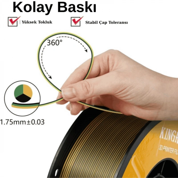 Kingroon 3 Renk Altın - Yeşil - Siyah PLA Silk Filament 1.75 mm 1000gr