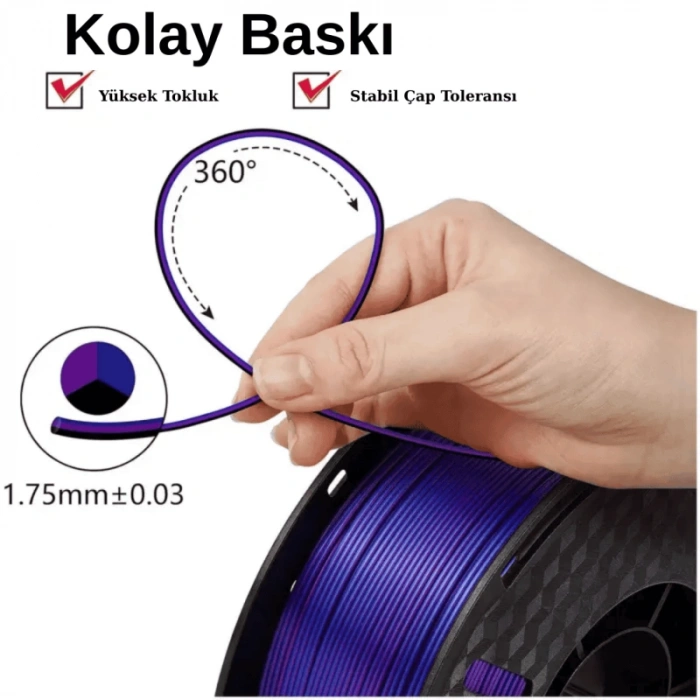 Kingroon 3 Renk Siyah - Mavi - Mor PLA Silk Filament 1.75 mm 1000gr