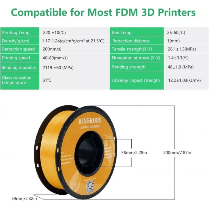 Kingroon Altın PLA Silk Filament 1.75 mm 1000gr