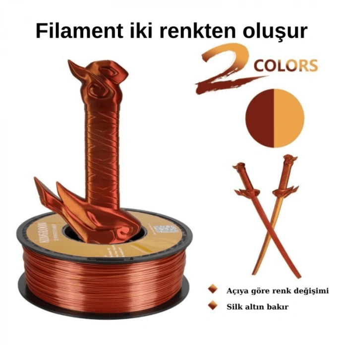 Kingroon Çift Renk Altın - Bakır PLA Silk Filament 1.75 mm 1000gr