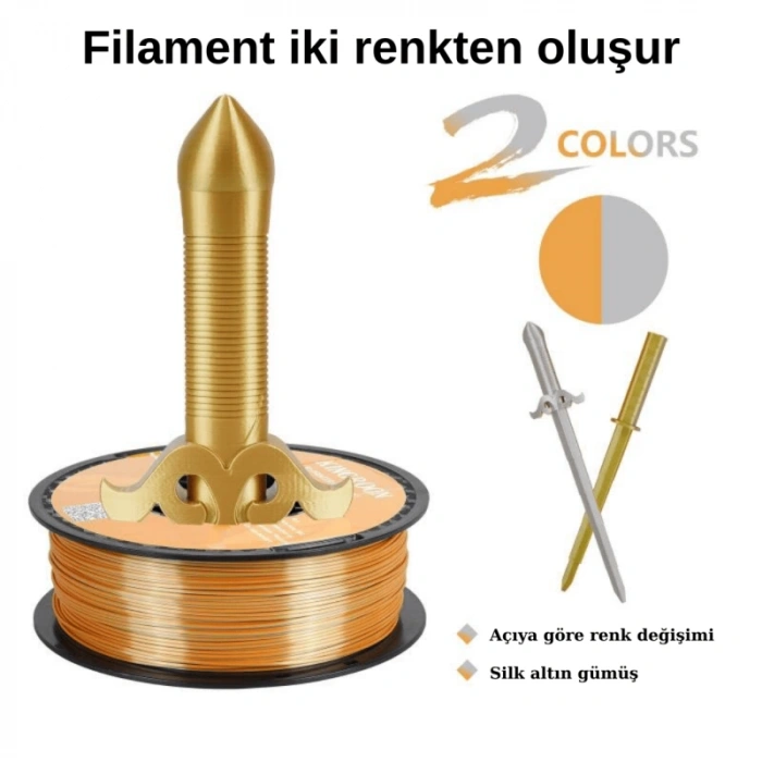 Kingroon Çift Renk Altın - Gümüş PLA Silk Filament 1.75 mm 1000gr