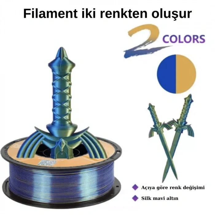 Kingroon Çift Renk Altın - Mavi PLA Silk Filament 1.75 mm 1000gr