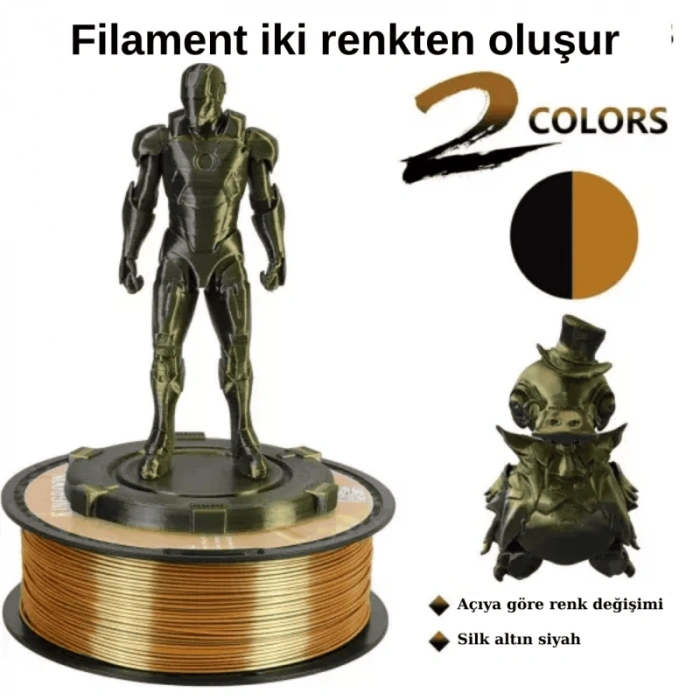 Kingroon Çift Renk Altın - Siyah PLA Silk Filament 1.75 mm 1000gr
