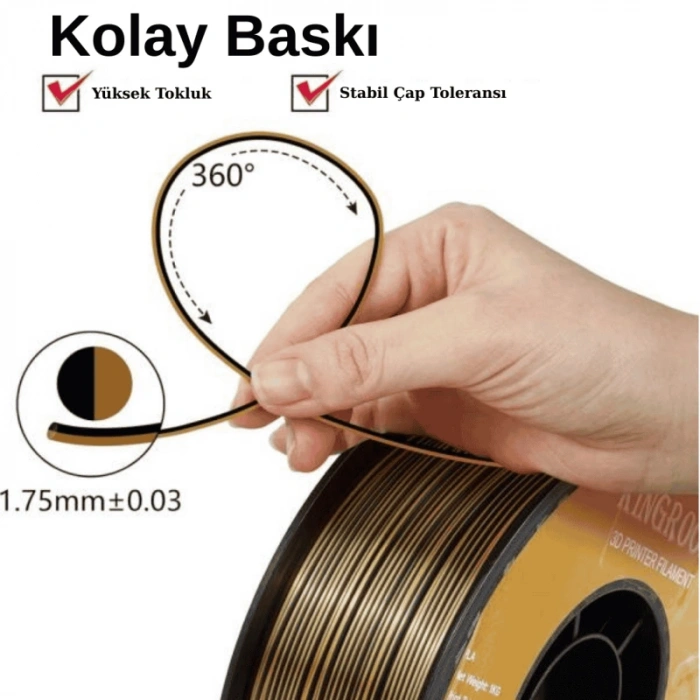 Kingroon Çift Renk Altın - Siyah PLA Silk Filament 1.75 mm 1000gr
