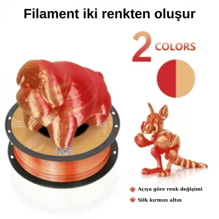 Kingroon Çift Renk Kırmızı - Altın PLA Silk Filament 1.75 mm 1000gr
