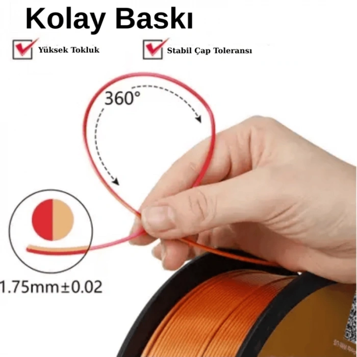 Kingroon Çift Renk Kırmızı - Altın PLA Silk Filament 1.75 mm 1000gr