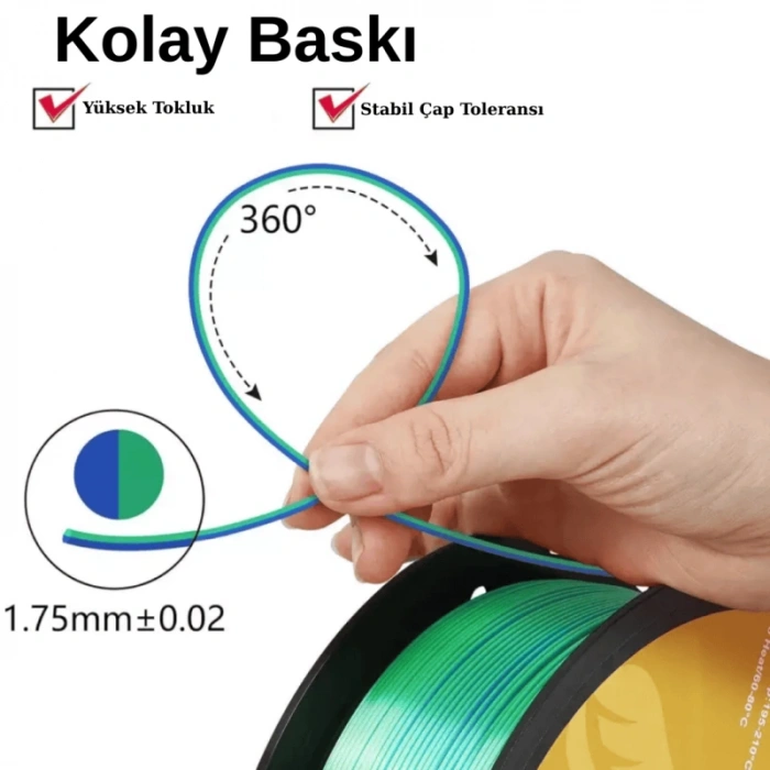 Kingroon Çift Renk Yeşil - Mavi PLA Silk Filament 1.75 mm 1000gr
