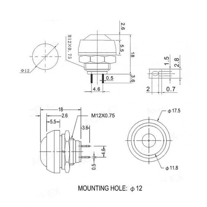 PBS-33B Push Buton Oval - Siyah - Mantar Buton