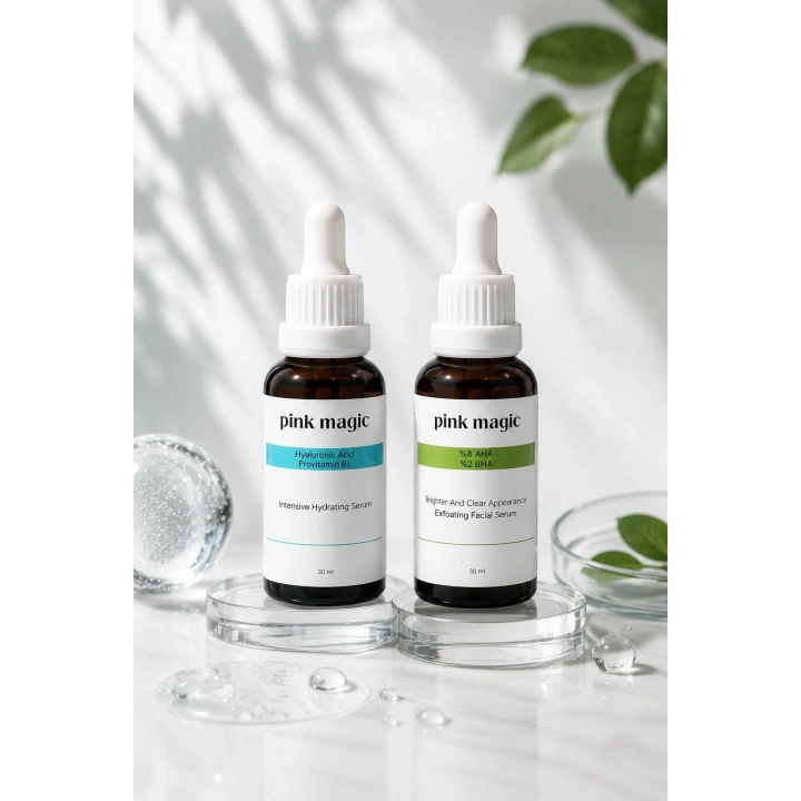 AHA & BHA Peeling + Hyalüronik Asit Serum Seti | Cilt Yenileyici, Ton Eşitleyici, Aydınlatıcı & Dolgunlaştırıcı Bakım