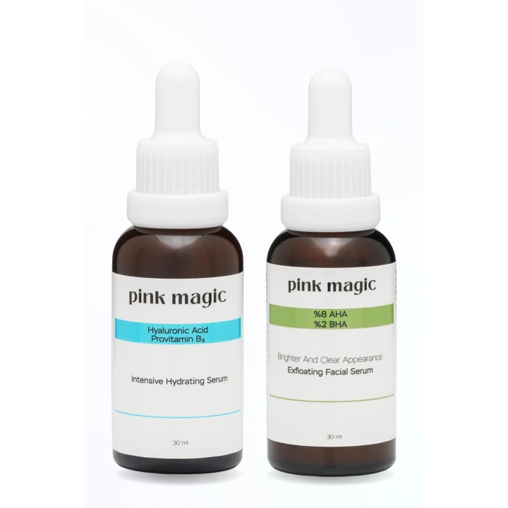 AHA & BHA Peeling + Hyalüronik Asit Serum Seti | Cilt Yenileyici, Ton Eşitleyici, Aydınlatıcı & Dolgunlaştırıcı Bakım