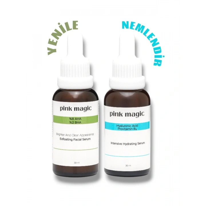 AHA & BHA Peeling + Hyalüronik Asit Serum Seti | Cilt Yenileyici, Ton Eşitleyici, Aydınlatıcı & Dolgunlaştırıcı Bakım