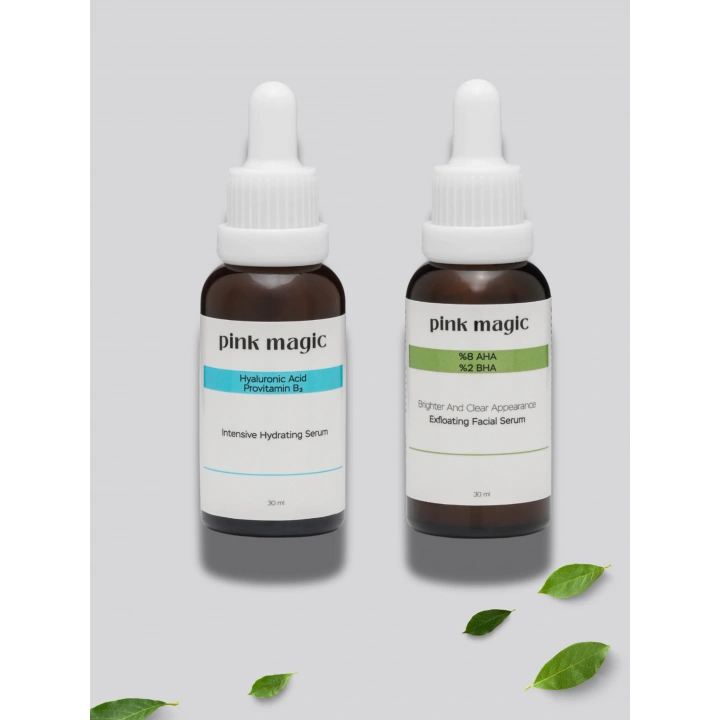 AHA & BHA Peeling + Hyalüronik Asit Serum Seti | Cilt Yenileyici, Ton Eşitleyici, Aydınlatıcı & Dolgunlaştırıcı Bakım