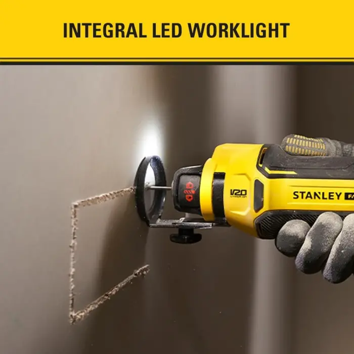 STANLEY FATMAX V20 SFMCE200B-XJ 18V Alçıpan Frezesi 26.000 Dev/Dk, LED, Ayarlanabilir Derinlik, 3,2/4/6,4 mm Uçlar