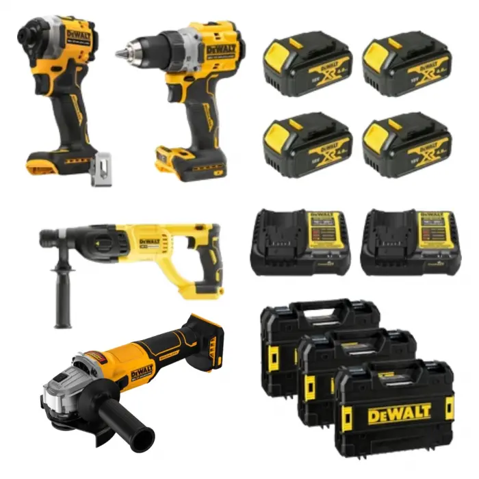 Dewalt 18V 4lü Set (Darbesiz Matkap, Torklu Vidalama, Taşlama, Kırıcı-Delici, 4 Akü, 2 Şarj Cihazı) 1 18V 4lü Set (Darbesiz Matkap, Torklu Vidalama, Taşlama, Kırıcı-Delici, 4 Akü, 2 Şarj Cihazı) 2 18V 4lü Set (Darbesiz Matkap, Torklu Vidalama, Taşlama,