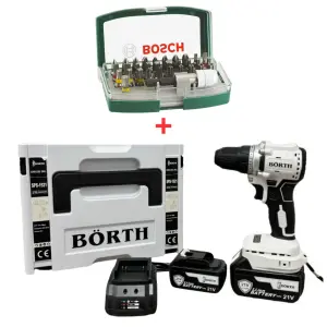 Börth SPS-1521 Akülü Mandrelli Matkap2x3.0Ah+Bosch 36PUçSeti