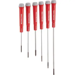 İzeltaş 4500008106 Elektronikçi Tip Klemens Tornavidalar, 6lı, Krom Vanadyum Çelik, Kırmızı