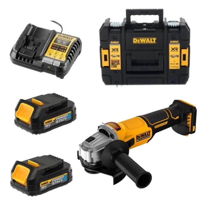 Dewalt DCG407E2T 18V XR POWERSTACK Kömürsüz Taşlama Makinesi Seti (Çift Akülü + TSTAK Çanta)