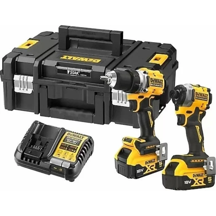 DEWALT XR 18V 4’lü Kömürsüz Set – DCD800, DCF850, DCG407, DCH133 2x4.0Ah + 2x5.0Ah XR Li-Ion Akü, 2 Şarj Cihazı, TSTAK Çantalı Profesyonel Set