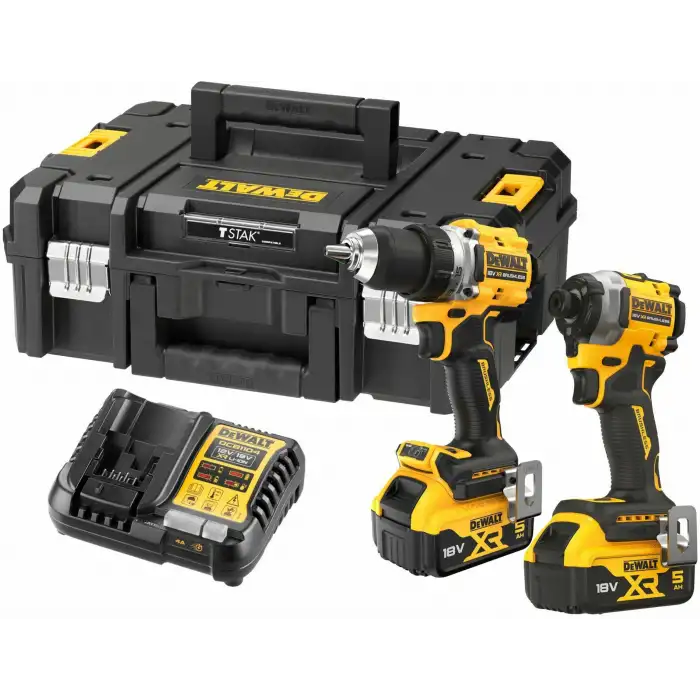 DEWALT DCK2051P2T-QW 18V XR kömürsüz akülü makine seti 2 parçalı DCD800 + DCF850 TSTAK (2x 5.0Ah akü + şarj cihazı)
