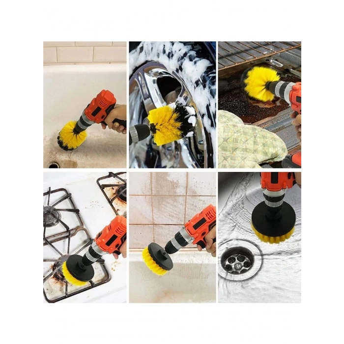 3 Lü Temizlik Fırça Seti Matkap Ucuna Takılan Zorlu Kir Temizleyici 3 Parça Temizleme Fırçası