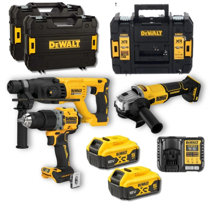 DeWalt DCD805 + DCH133 + DCG407 3’lü Set (2x5Ah XR Akü, Şarj Cihazı, TSTAK Çantalı)