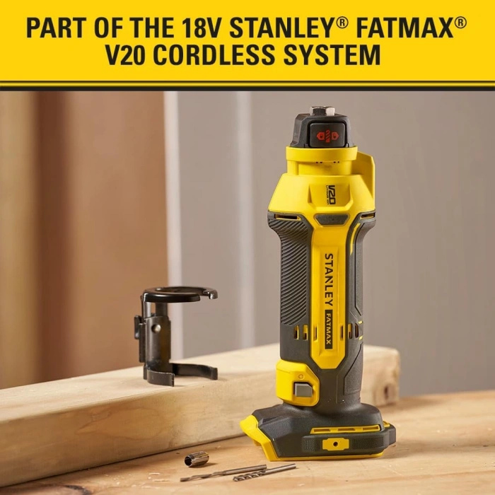 STANLEY FATMAX V20 SFMCE200B-XJ 18V Alçıpan Frezesi 26.000 Dev/Dk, LED, Ayarlanabilir Derinlik, 3,2/4/6,4 mm Uçlar