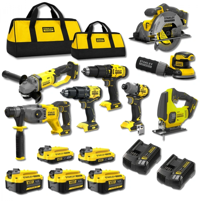 Stanley FatMax SFMCK852TH V20 18V 8’li Profesyonel Akülü Makine Seti – 5 Akü, 2 Hızlı Şarj Cihazı ve 2 Taşıma Çantalı