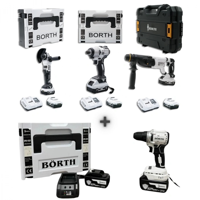 Börth Akülü 4-Lü Set Hilti &Taşlama&Torklu Vidalama&Vidalama