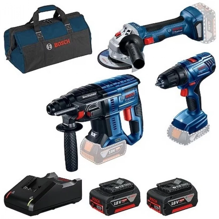 Bosch GBH 180-Li + GSR 180-Li + GWS 180-Li + Raf Bag Takım Çantalı 2x4 Ah Akülü Elektrikli El Aletleri Seti