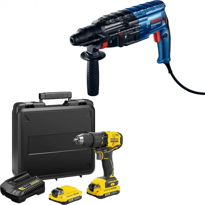 Bosch GBH 240 790 W Kırıcı-Delici + Stanley Kömürsüz Akülü Darbesiz Vidalama 60NM SBD710C2K 2x1.5 Ah