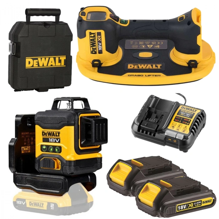 Dewalt DCE590N-XJ Grabo 18V Solo Akülü Lifter Vakumlu Taşıyıcı & Dewalt DCLE34031 18 V Compact Yeşil Lazer Hizalama