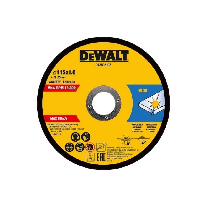Dewalt Dt3506 115x1.0 Mm Inox Kesici Disk 10lu
