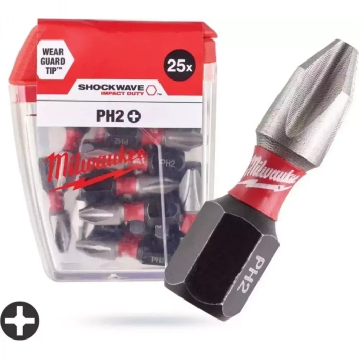 Milwaukee Bits Uç Ph2 25 mm 25Lı Pkt Shockwave