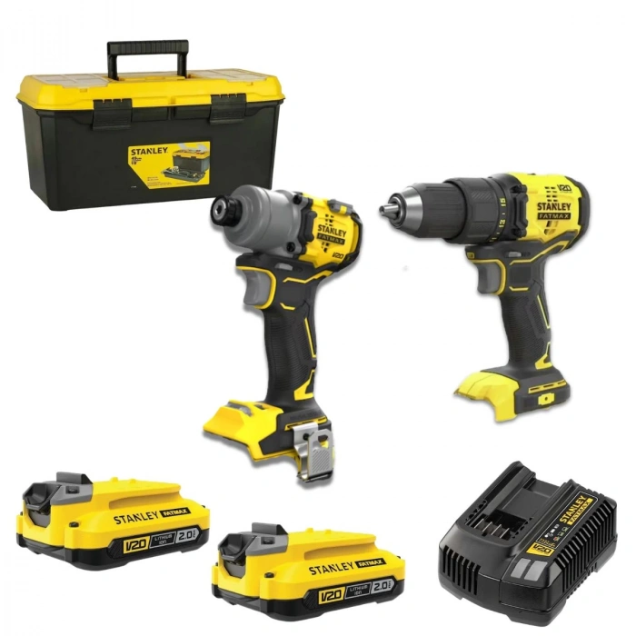 Stanley Fatmax V20 2’li Akülü El Aleti Seti (Darbeli Matkap + Darbeli Vidalama, 2x2.0Ah Akü, Şarj Cihazı, Taşıma Çantası)