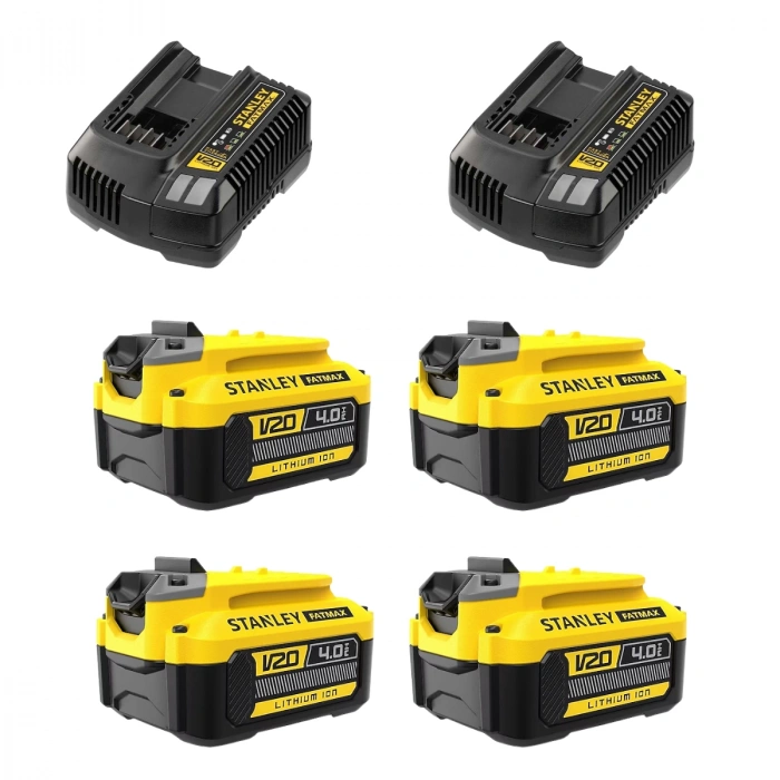 Stanley Fatmax V20 7’li Akülü El Aletleri Seti | 4 Akü + 2 Şarj Cihazı | Profesyonel Şarjlı Takım