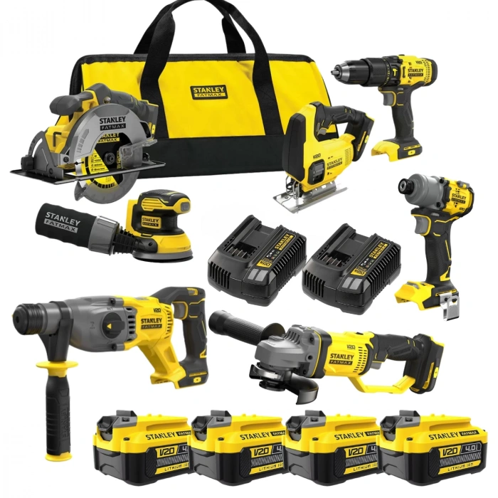 Stanley Fatmax V20 7’li Akülü El Aletleri Seti | 4 Akü + 2 Şarj Cihazı | Profesyonel Şarjlı Takım