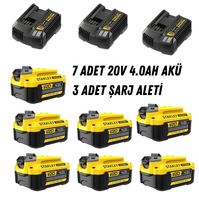 Stanley Fatmax V20 SFMCK830 18V 7’li Profesyonel Combo Set – 7 Akü + 3 Şarj + Bez Çanta