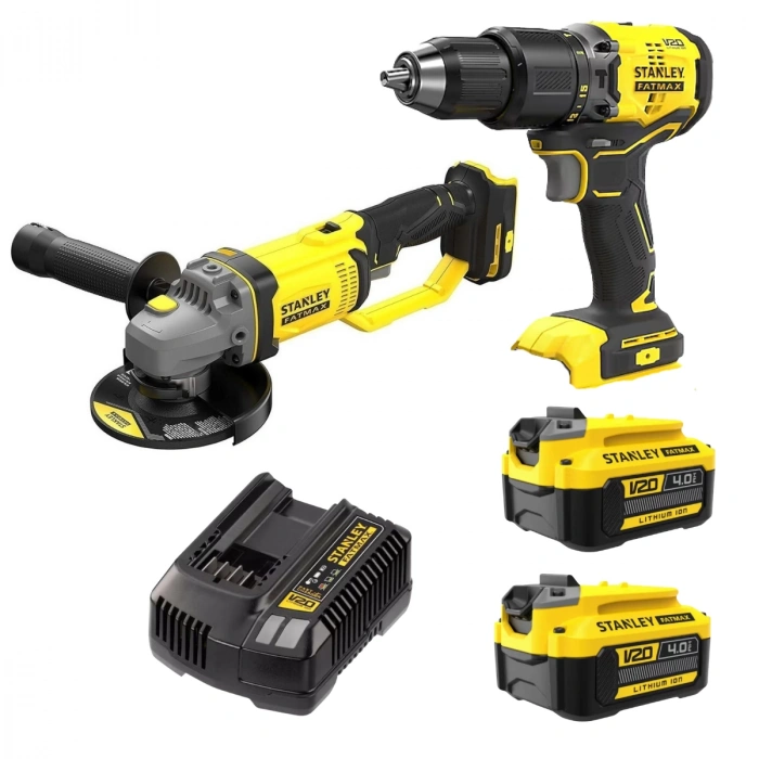 Stanley SFMCG400B V20 Avuç Taşlama 125MM & SBD715 V20 Li-Ion Akülü Kömürsüz Darbeli Matkap - 2x4Ah