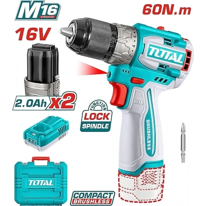 Total Tools TDLI16682 Çift Akülü 2 Ah Matkap