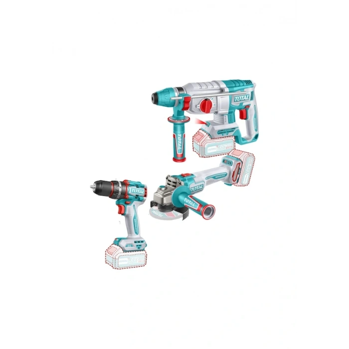 TOTAL Avantaj Set TOSLI241198E | Darbeli Matkap + Kırıcı Delici + Avuç Taşlama | Profesyonel 3’lü Set