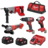 Milwaukee M18 18V Kömürsüz 4’lü Akülü Makine Seti – Darbeli Matkap, Darbeli Vidalama, 125 mm Taşlama ve 26 mm Kırıcı Delici – 2×5.0 Ah Akü